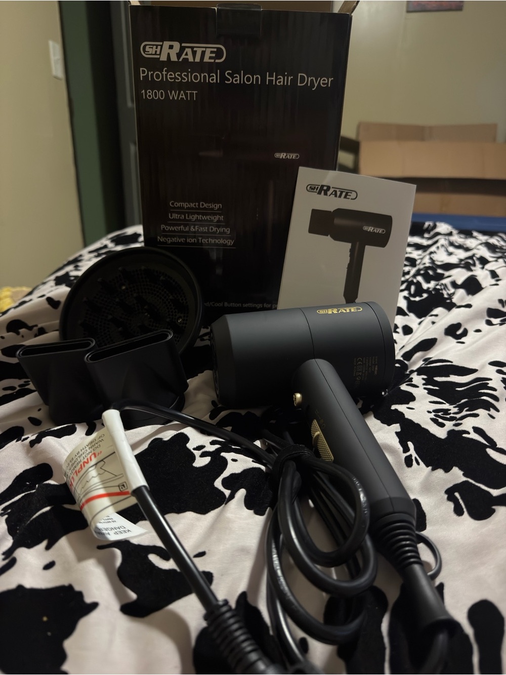 SHRATE 1800W Professional Ionic Hair Dryer with Diffuser & Nozzles
